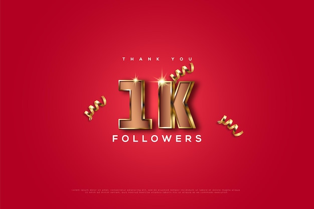 1k followers with 3d ribbon illustration decoration.