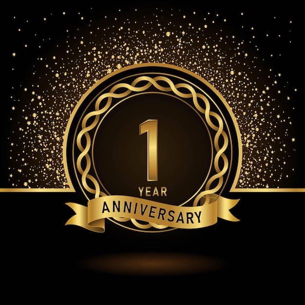 1st Anniversary Gold color template design for birthday event Vector Template