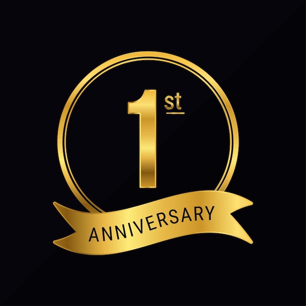 1st anniversary logo golden color for celebration event wedding greeting card invitation round