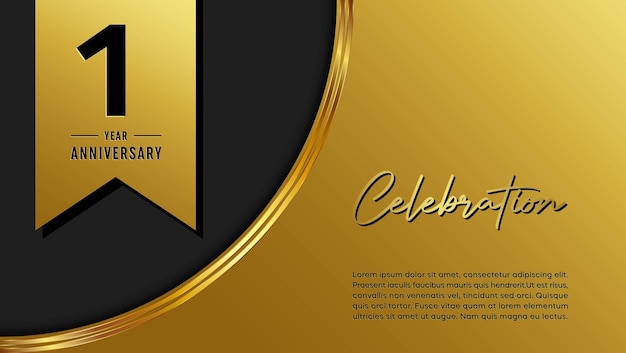 1st anniversary template design with golden pattern and ribbon for anniversary celebration event