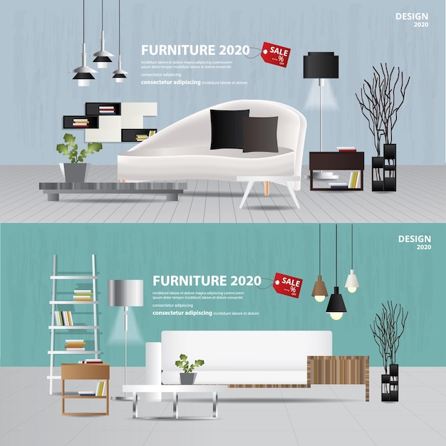 2 Banner Furniture Sale Advertisement Flayers Illustration