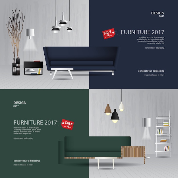 Vector 2 banner furniture sale design template vector illustration