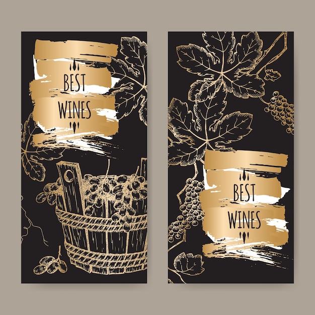 2 elegant wine label templates with grapevine and grapes