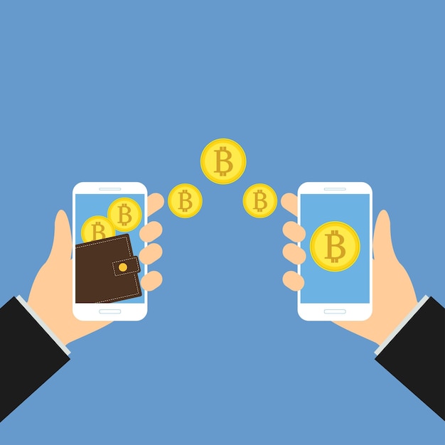 2 hands smartphone bitcoins