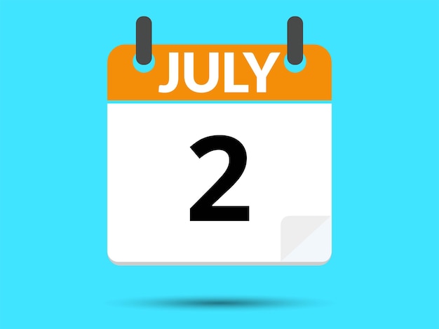 2 July Flat icon calendar isolated on blue background Vector illustration