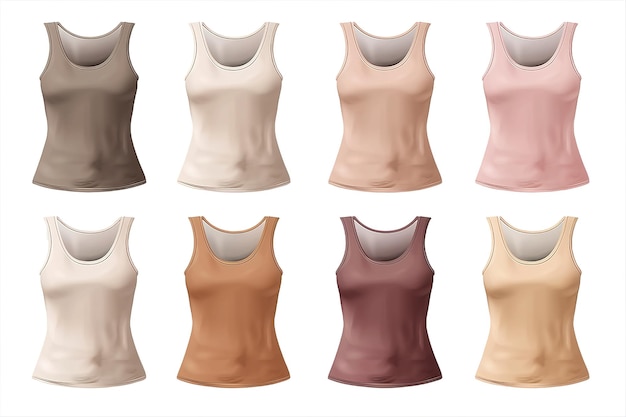 Vector 2 set of pastel pink beige front back and side view sleeveless tee t shirt tank singlet round neck