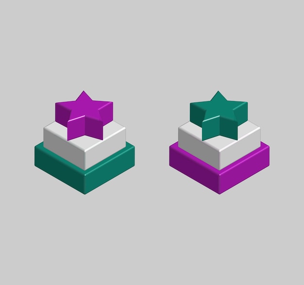 2 stars inside realistic box for client excellent evaluation by 3d render