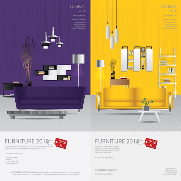 Vector 2 vertical banner furniture sale design template