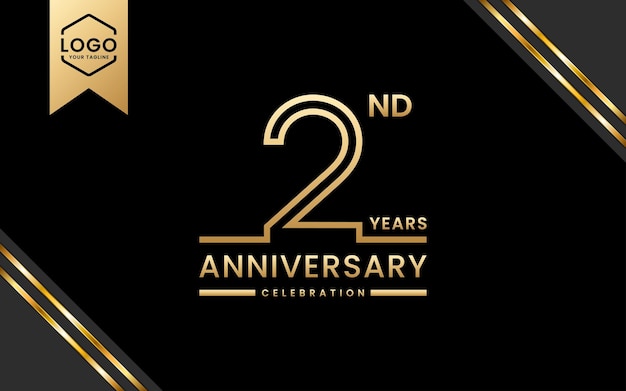 2 year anniversary celebration Anniversary template design with Golden Line Art Vector template