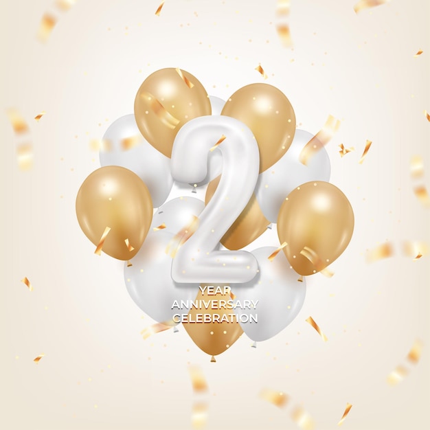 2 year anniversary greeting card design with realistic balloon