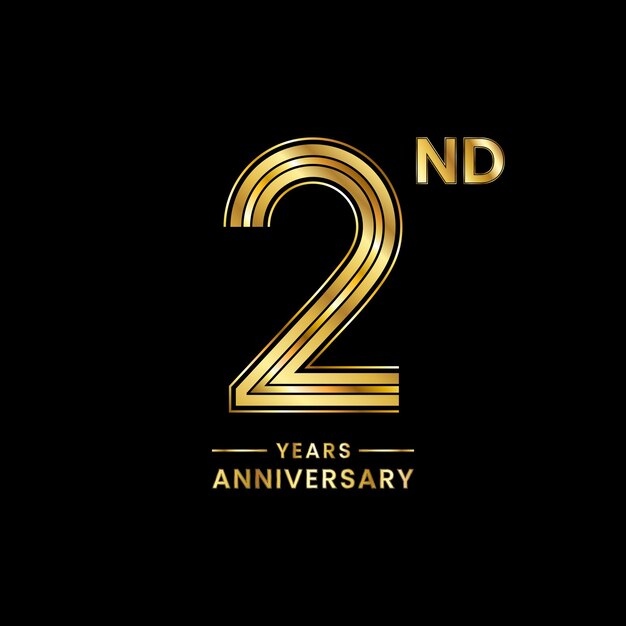 2 years anniversary logo design with golden number for anniversary celebration event Logo Vector