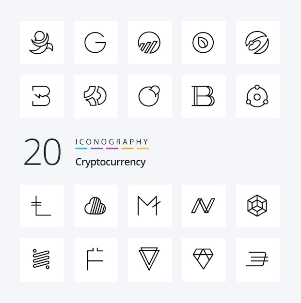 Vector 20 cryptocurrency line icon pack like crypto crypto crypto currency coin