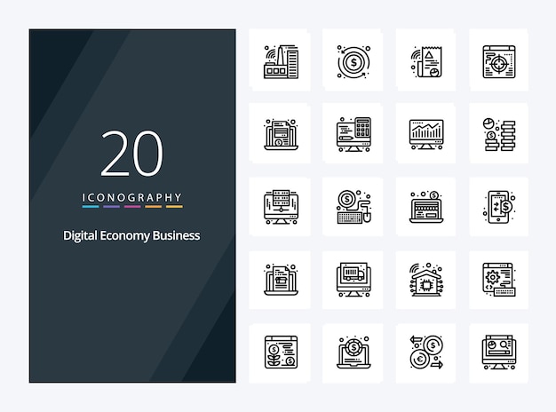 20 Digital Economy Business Outline icon for presentation