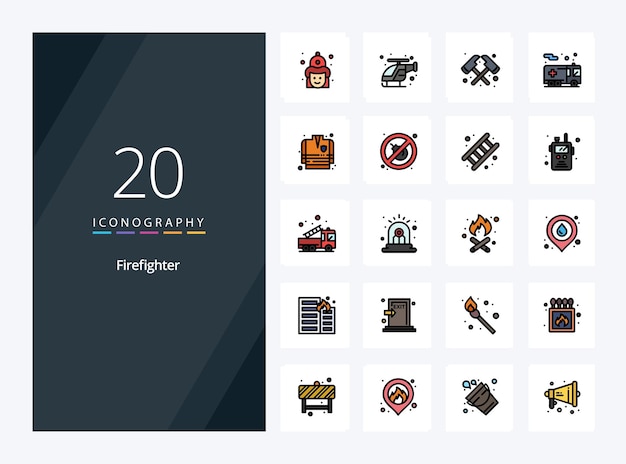 20 Firefighter line Filled icon for presentation Vector icons illustration