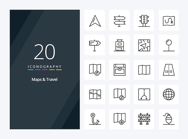 20 Maps Travel Outline icon for presentation