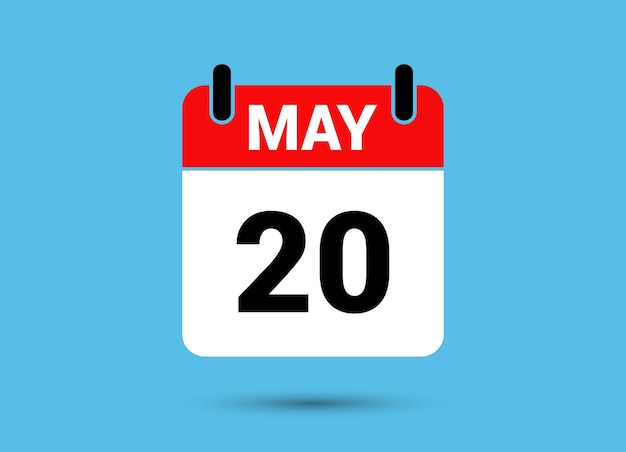 20 May Calendar Date Flat Icon Day 20 Vector Illustration