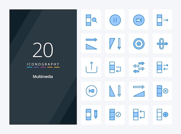 Vector 20 multimedia blue color icon for presentation