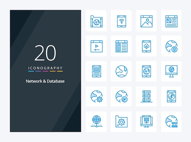 20 Network And Database Blue Color icon for presentation