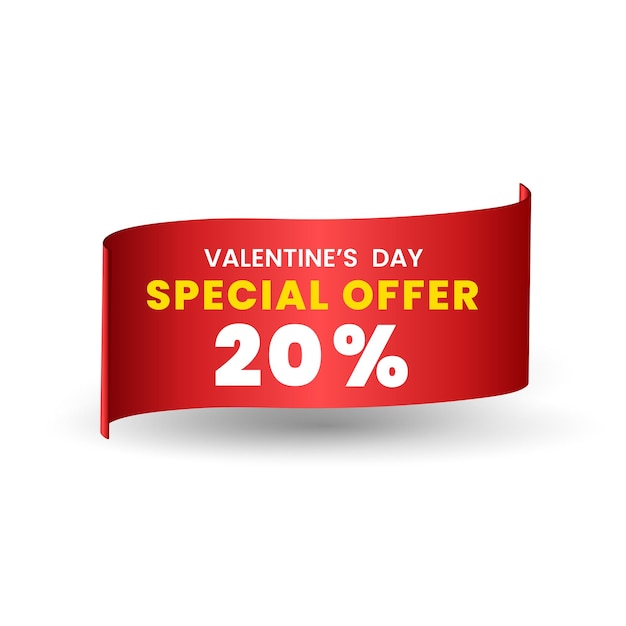 20 percent Special red offer banner design Red ribbon for price tag special Valentine Day Vector