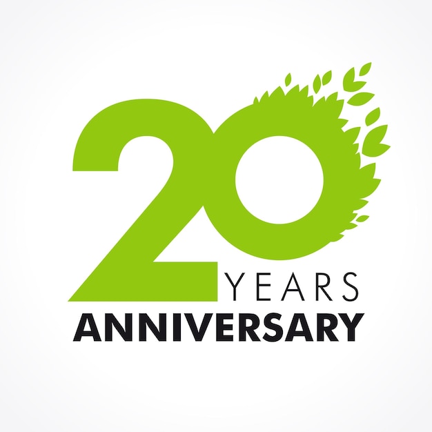 20 th anniversary numbers 20 years old logotype Age congrats congratulation concept with leaves