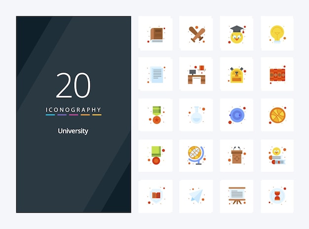 20 University Flat Color icon for presentation