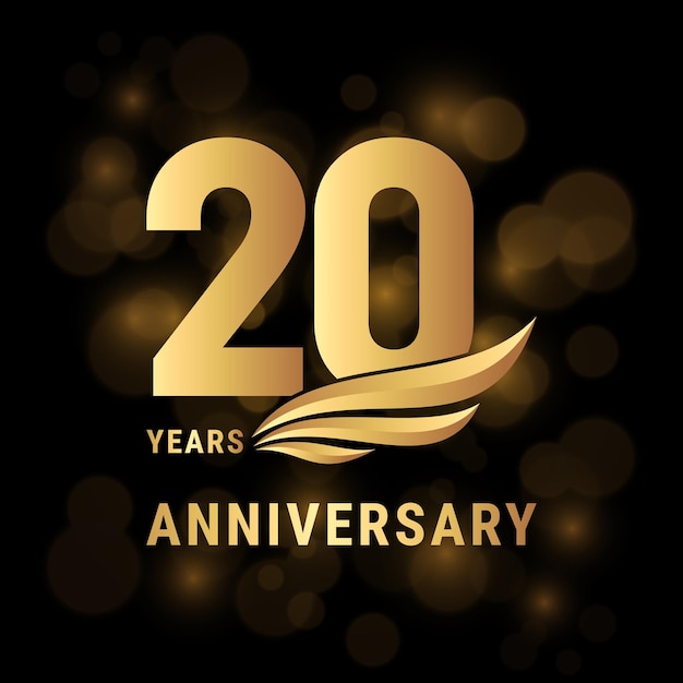 20 Years anniversary logo Template design with gold color for poster banners brochures magazines web booklets invitations or greeting cards Vector illustration