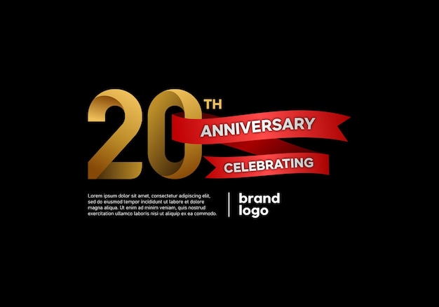 20 years anniversary logo with gold and red emblem on black background