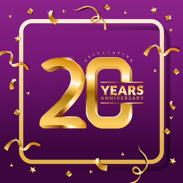 20 years anniversary vector banner template.birthday celebration banner with Golden numbers