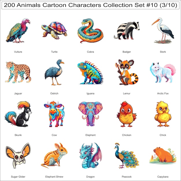 Vector 200 animals cartoon characters collection set 10 310