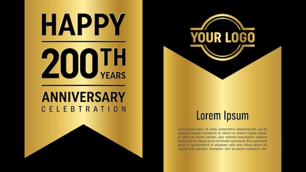 200th Anniversary Celebration template design concept with golden ribbon Vector Template