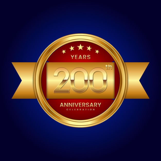 200th Anniversary logo with badge style Anniversary logo with golden color and ribbon Logo Vector