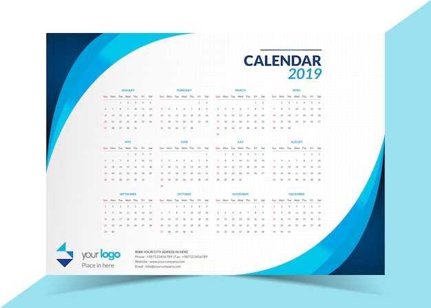 2019 Business calendar template 