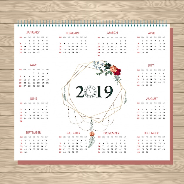 2019 calendar floral design