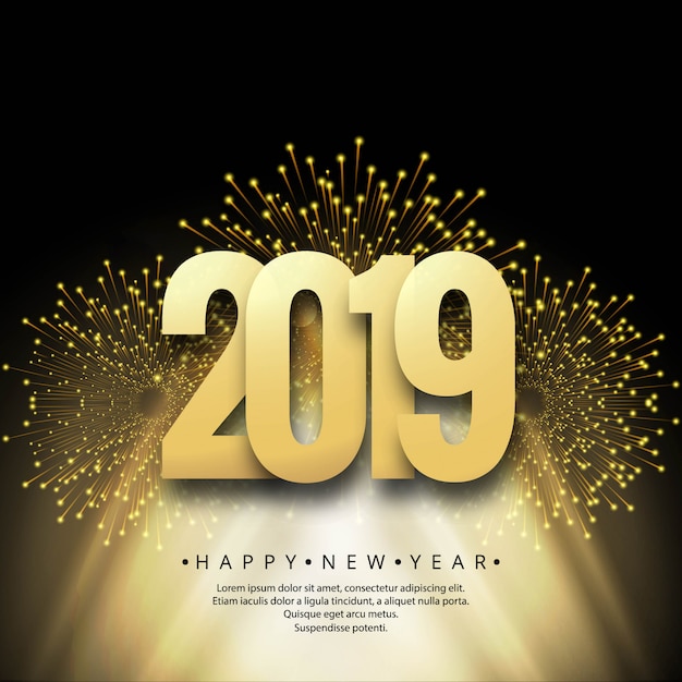 2019 Happy New Year text colorful shiny background