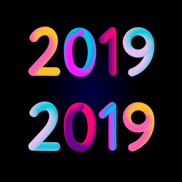 2019 text 3D gradient effect