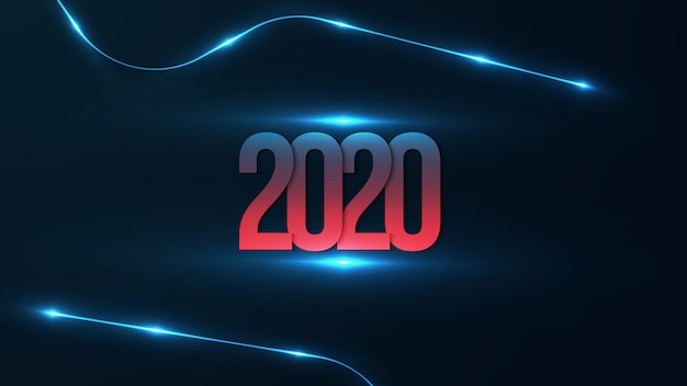 2020 Background with Futuristic Glowing. Happy New Year with Red and Blue Gradient on 2020 Number. 