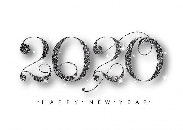 2020 Happy new year. Black Numbers  of greeting card. Black Shining Pattern. Happy New Year Banner with 2020 Numbers.