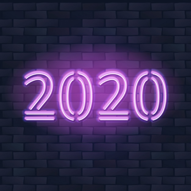 2020 New Year Concept with Colorful Neon Lights banner