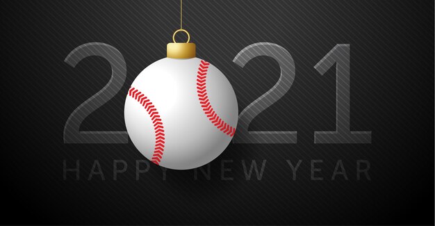 2021 Happy New Year. Background with a baseball ball.