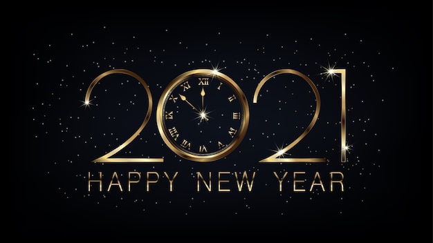 2021 Happy New Year banner with gold luxury design