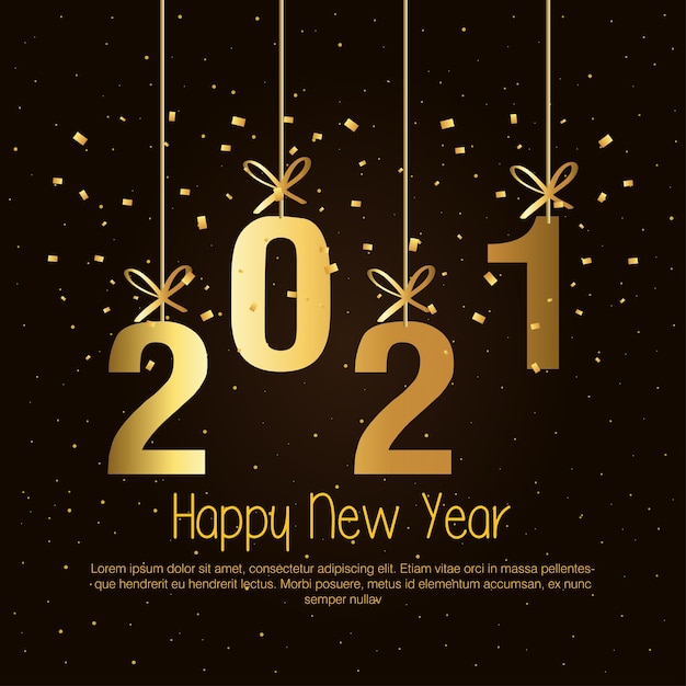 2021 Happy new year hanging gold design, Welcome celebrate and greeting theme