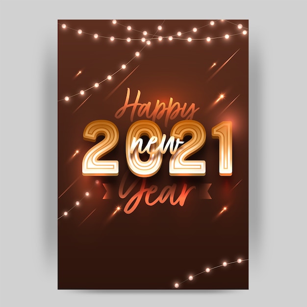 2021 Happy New Year Text On Brown Background Decorated