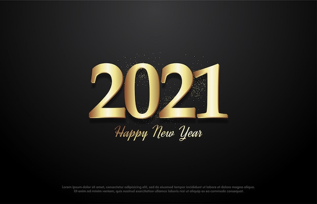 2021 happy new year with shiny golden figure illustration.