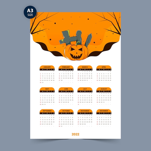 2022 calendar design with halloween theme