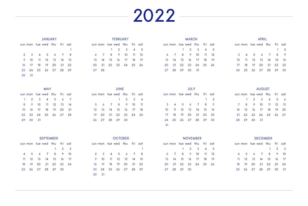 2022 calendar set in classic strict style wall table calendar schedule minimal restrained business design for notebook and planner Week starts on sunday