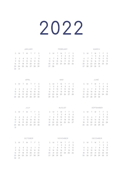 2022 calendar template individual planner in minimalist classic style Week starts on sunday