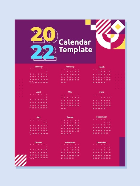 2022 Calendar Vector Design Template