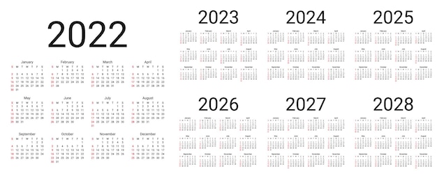 2022 Calendar. Week starts Sunday. Desk calendar template. Simple layout of pocket or wall calenders