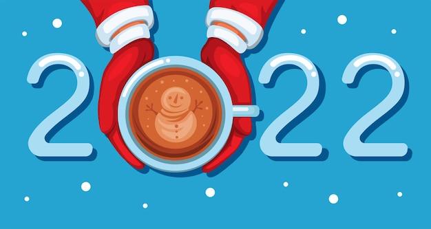 2022 Coffee late art christmas and new year greeting with snowman symbol cartoon illustration vector