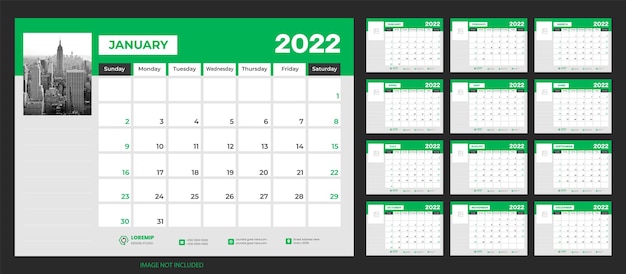 2022 corporate planner calendar design template set week start on Sunday